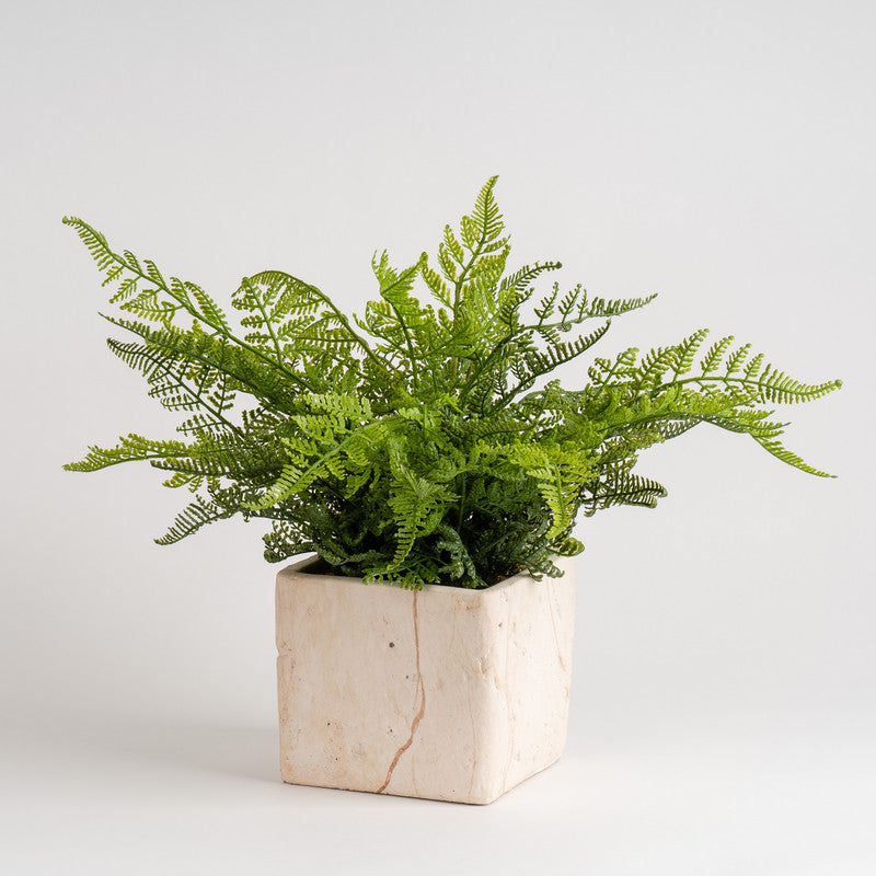 37cm Artificial Fern in Travertine Style Pot